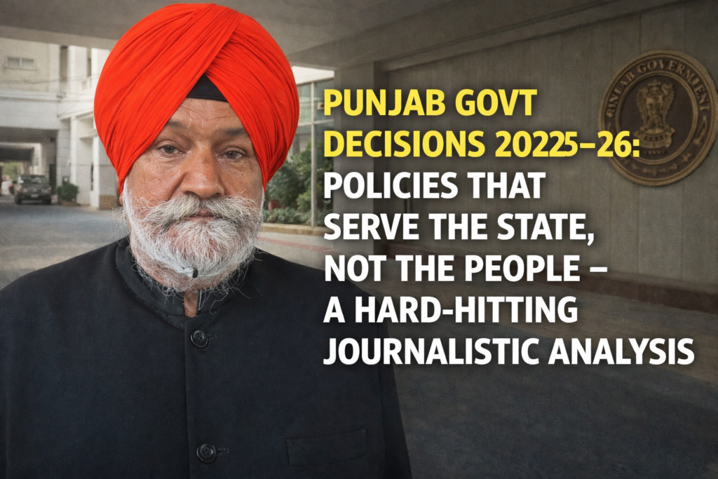 Punjab govt Decisions 2025–26: Policies That Serve the State, Not the People-A Hard-Hitting Journalistic Analysis