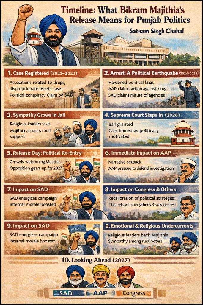 Majithia’s release is not just a legal incident—it is a major turning point in Punjab politics- Satnam Singh Chahal
