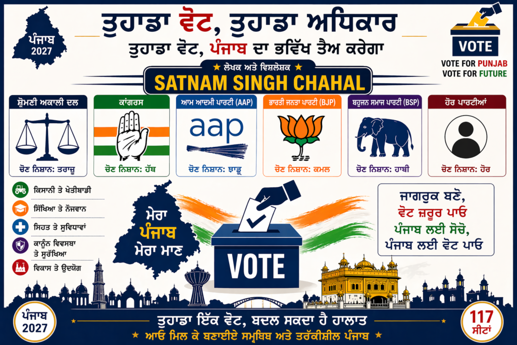 Punjab 2027 Elections: Seat-by-Seat Power Map, Swing Constituencies & Political War Strategy  By Satnam Singh Chahal