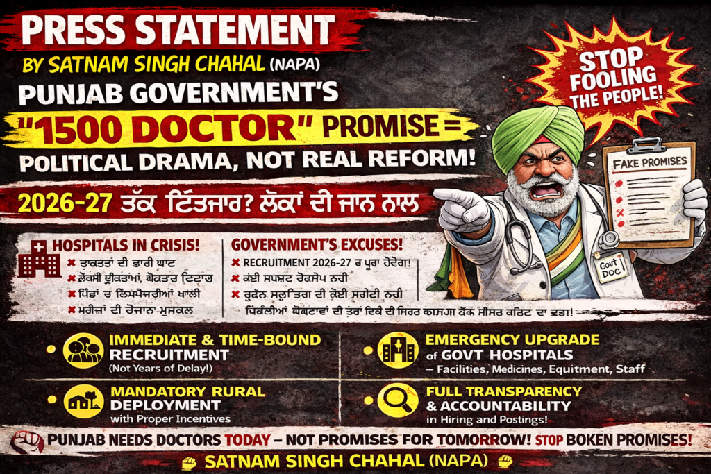 Punjab’s 1,500 Doctor Recruitment Plan: A Vision Delayed or Another Political Promise?-Satnam Singh Chahal