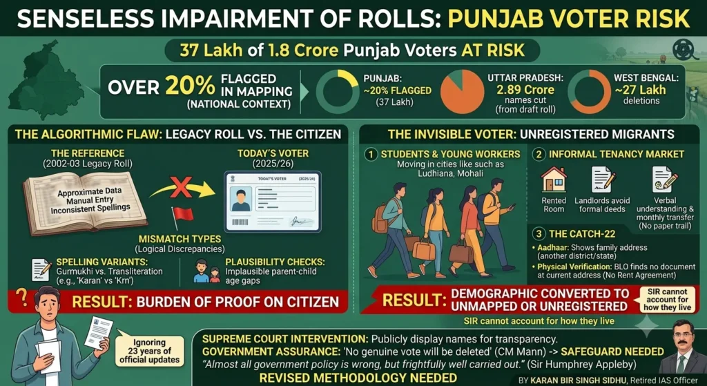 SIR — Senseless Impairment of Rolls: 37 Lakh of 1.8 Crore Punjab Voters at Risk, Some Constituencies Past 40%-KBS Sidhu IAS