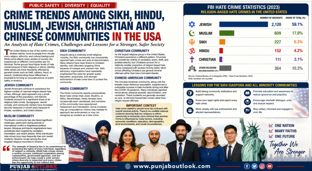 Crime Trends Among Sikh, Hindu, Muslim, Jewish, Christian and Chinese Communities in the United States: An Analysis