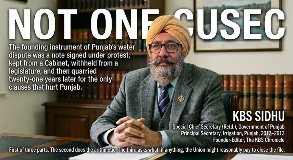 Not One Cusec, Not One Drop- KBS Sidhu IAS Retd