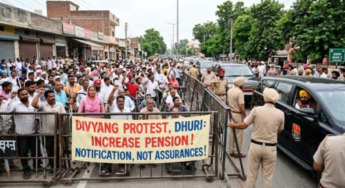 Divyang Protest Intensifies in Dhuri as Bhagwant Mann Visits Home Constituency; Pension Hike Remains Unresolved
